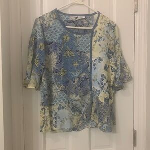 Size Large Multi fabric short sleeve peplum top Tommy n LouLou - blue yellow